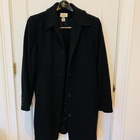 WOMEN'S CLASSIC LL BEAN BLACK WOOL LONG OVER COAT PEA COAT 90s 80s - Picture 2 of 15